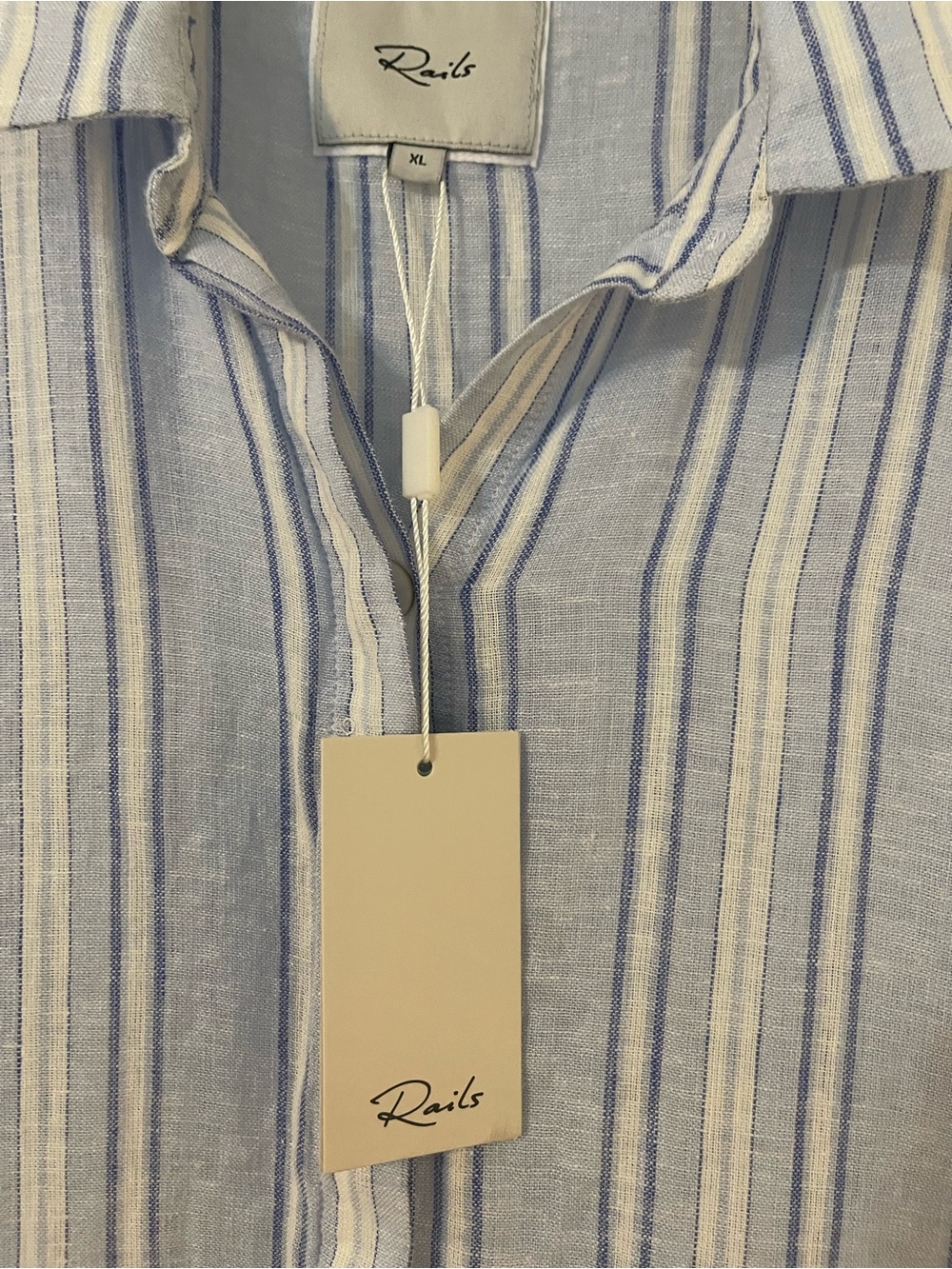 NWT Rails Jamie Napoli Light Blue/White Stripe Short Sleeve Button-Up Shirt - Picture 2 of 7